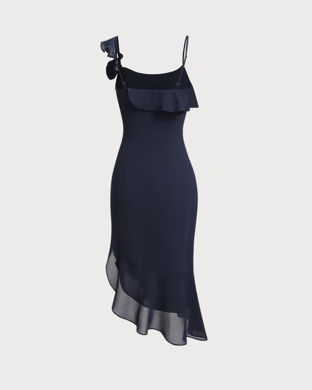 Blue Chiffon Ruffle Slip Midi Dress