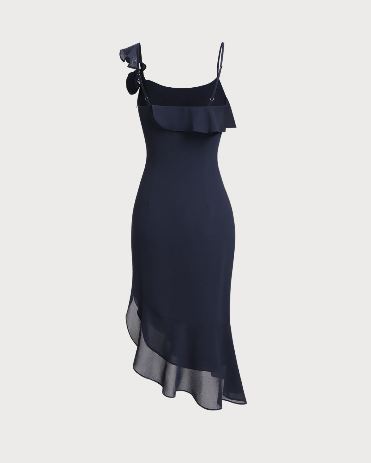 Blue Chiffon Ruffle Slip Midi Dress