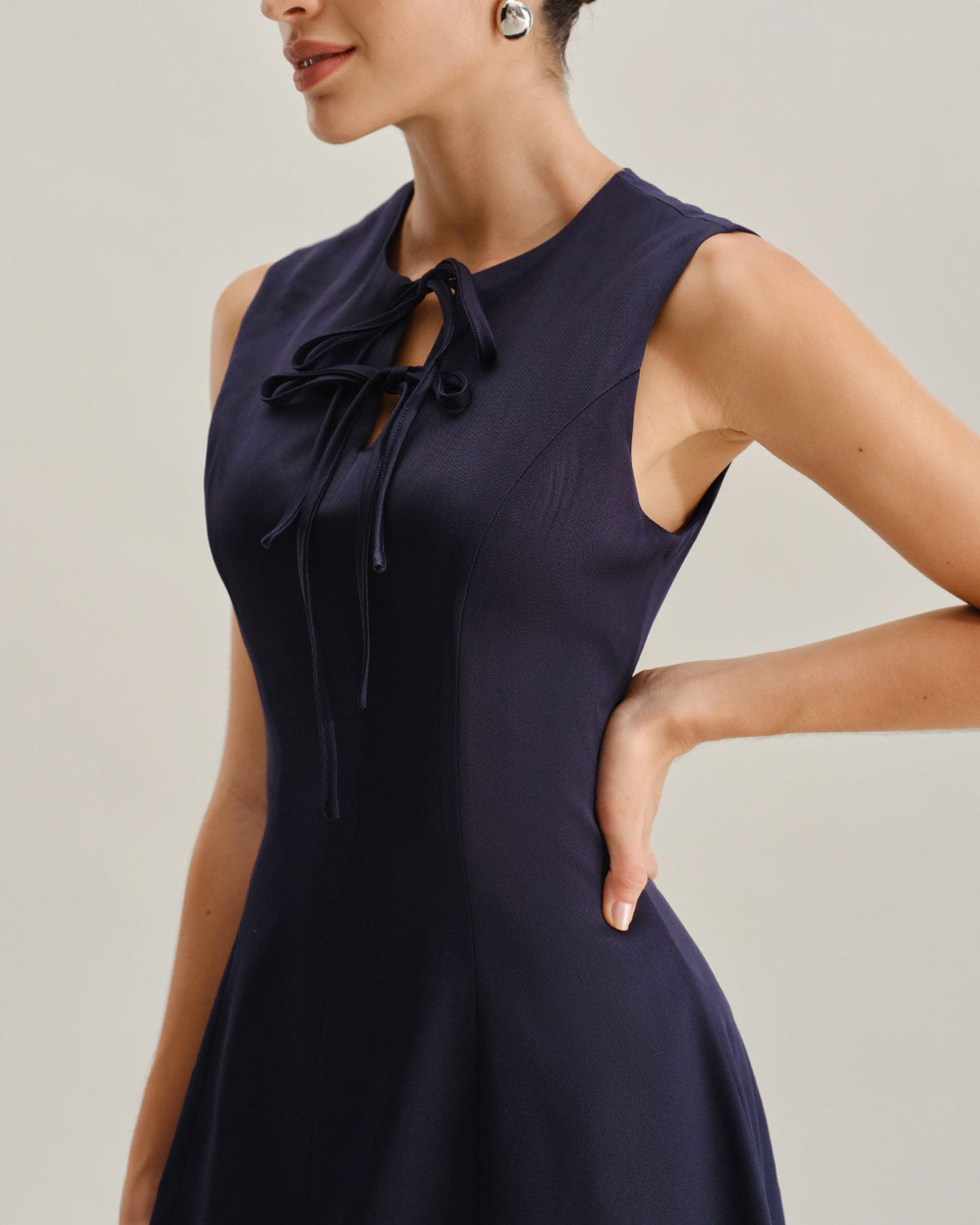 Blue Round Neck Sleeveless A-Line Mini Dress