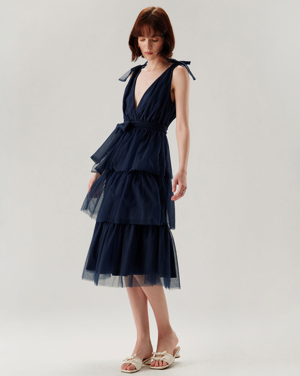 Navy Tiered Backless Maxi Dress