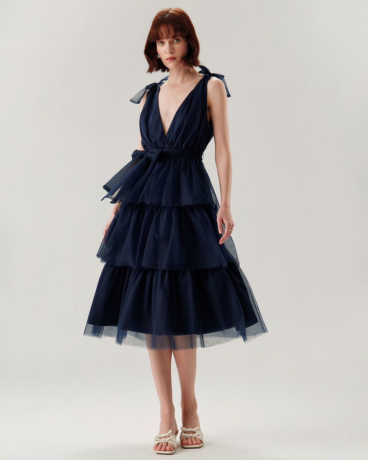 Navy Tiered Backless Maxi Dress