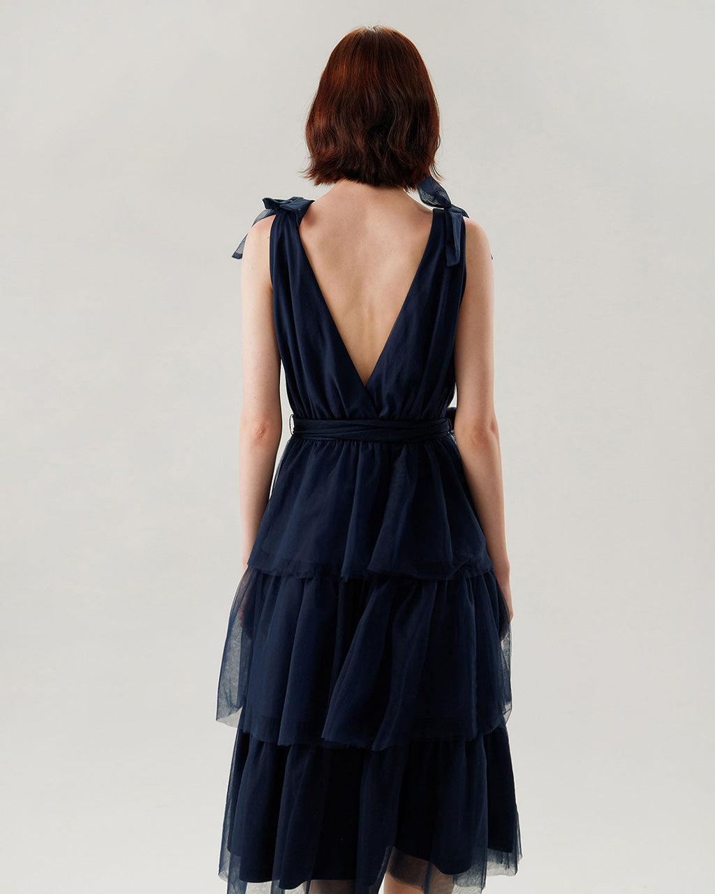 Navy Tiered Backless Maxi Dress