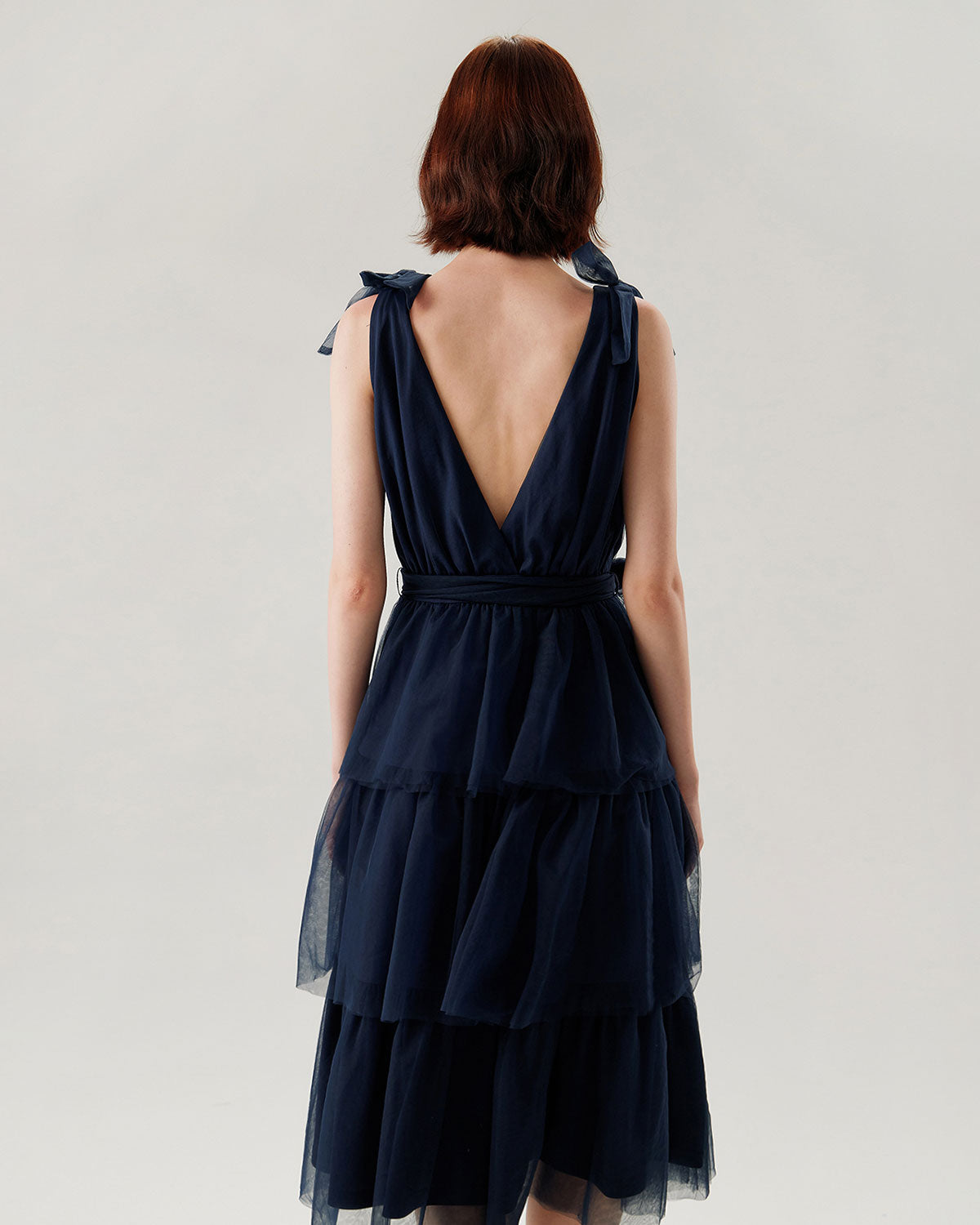 Navy Tiered Backless Maxi Dress