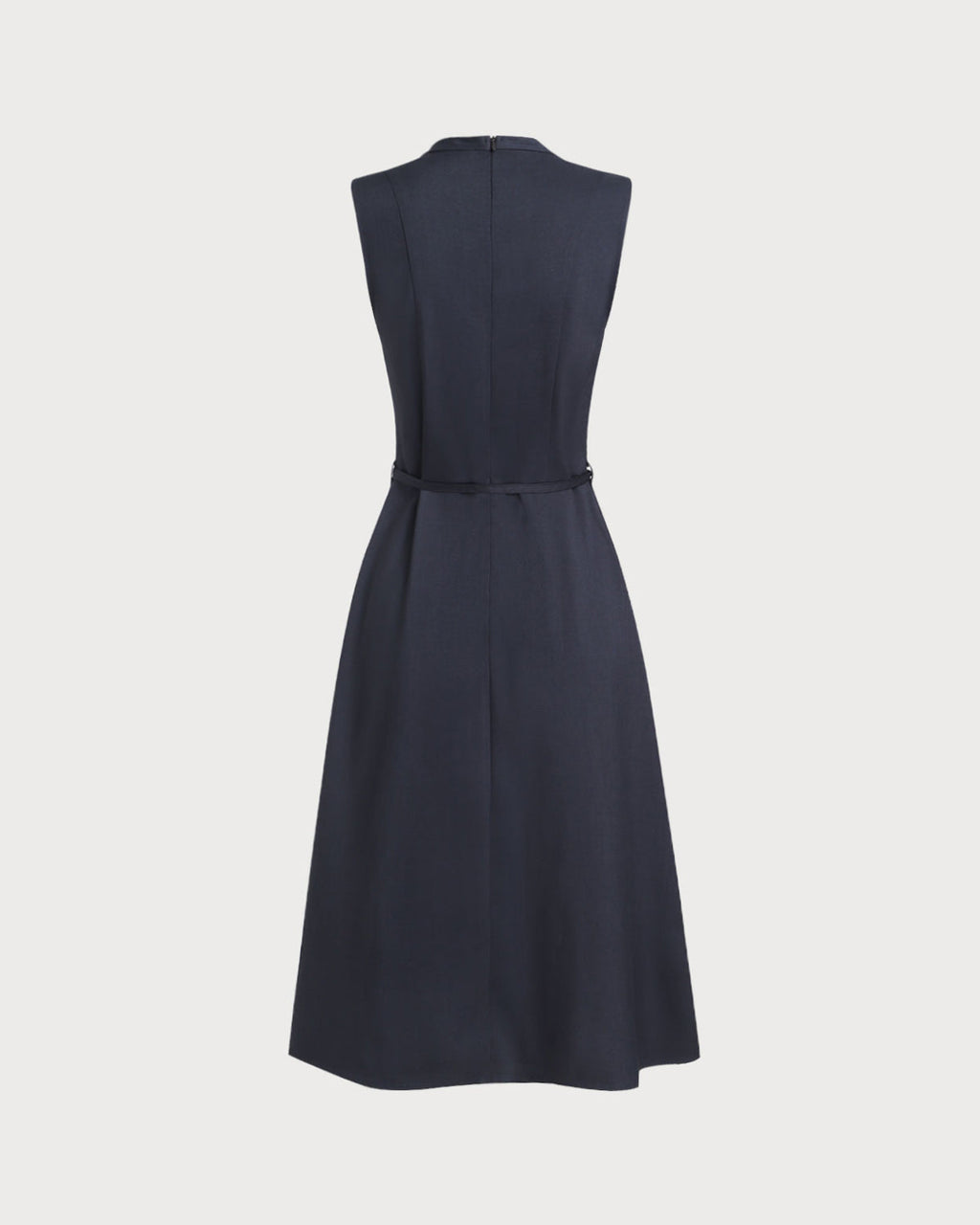 Navy Mock Neck High Waist Midi Dress