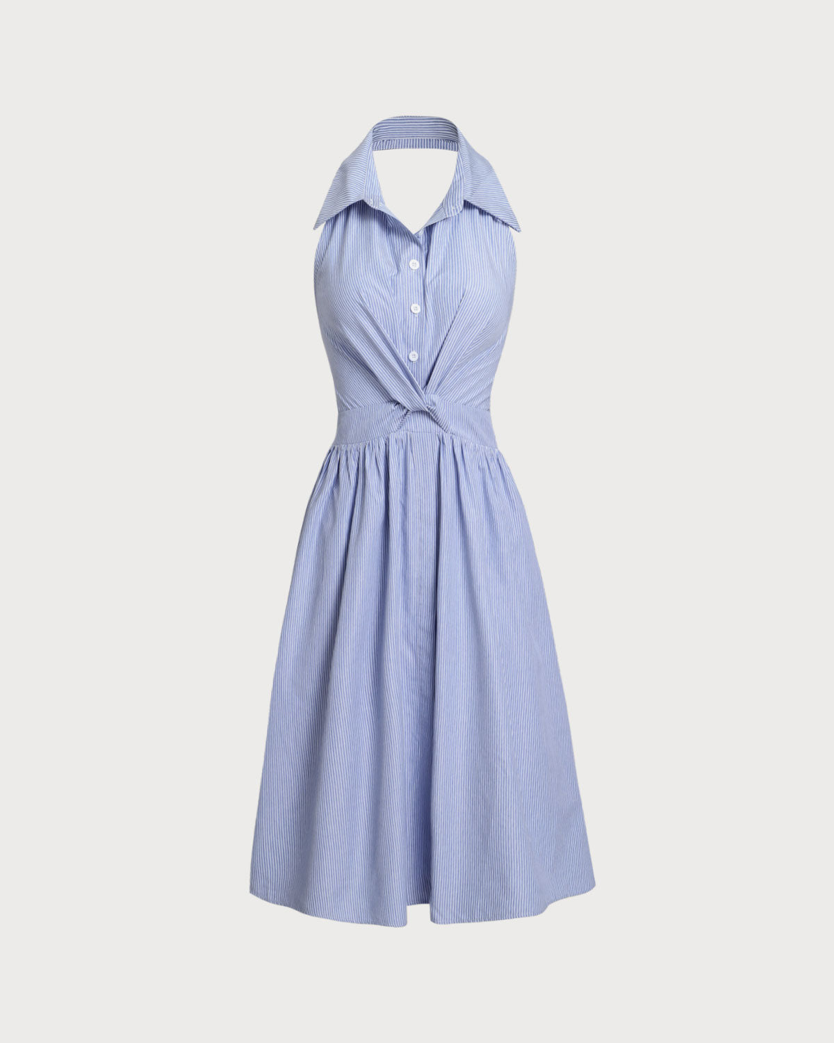 Blue Striped Twist Backless Midi Dress