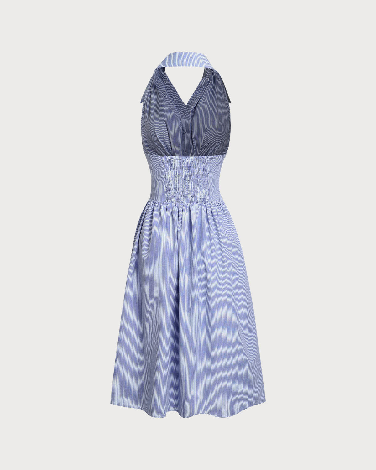 Blue Striped Twist Backless Midi Dress