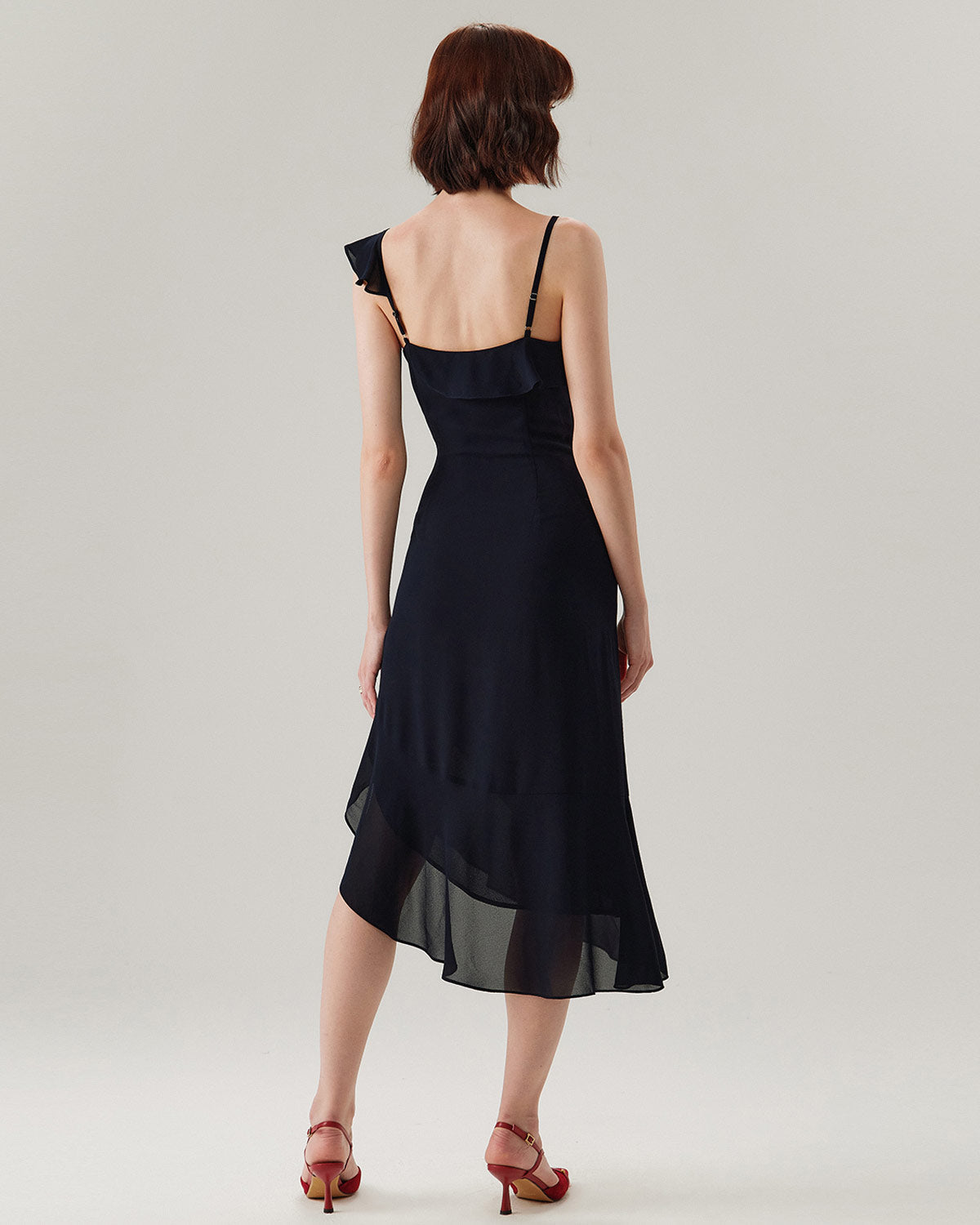 Blue Chiffon Ruffle Slip Midi Dress