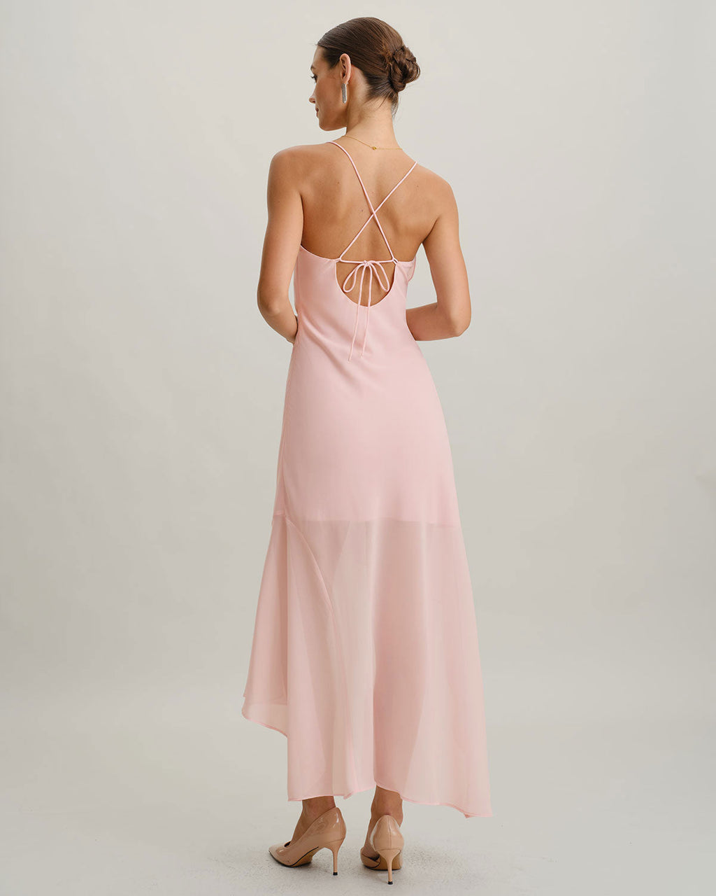 Pink Chiffon A-Line Slip Midi Dress