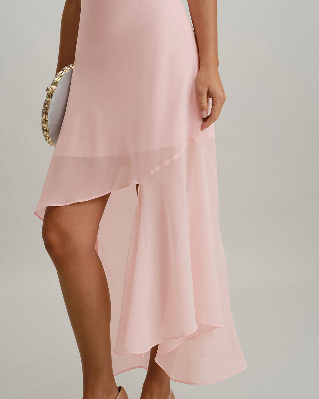 Pink Chiffon A-Line Slip Midi Dress