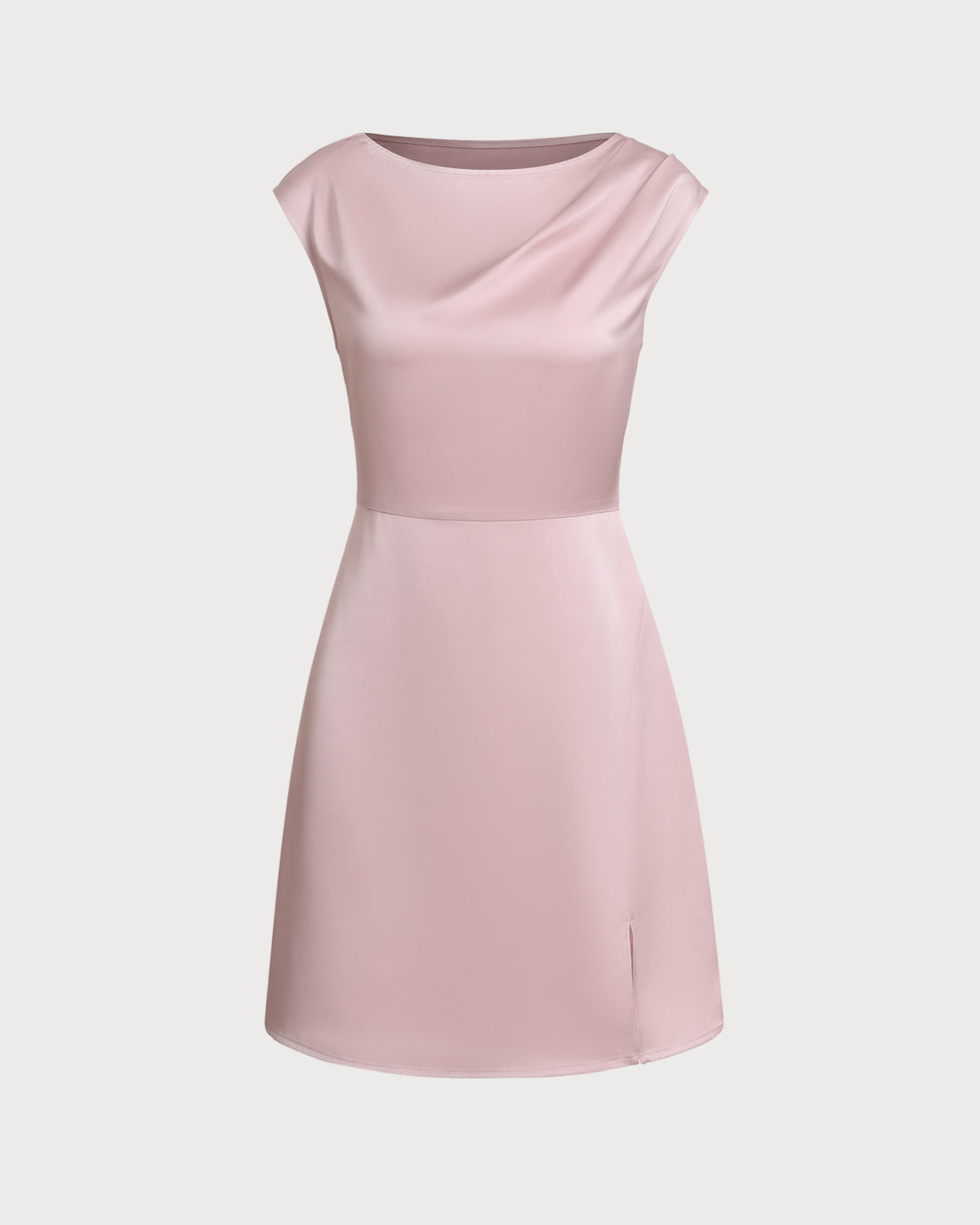 Pink Boat Neck Satin Mini Dress